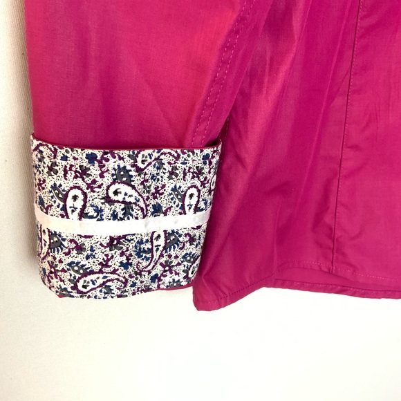 Rosso Milano Fuchsia Magenta Pink Button Down Shirt Paisley Floral Trim XL - Picture 5 of 7